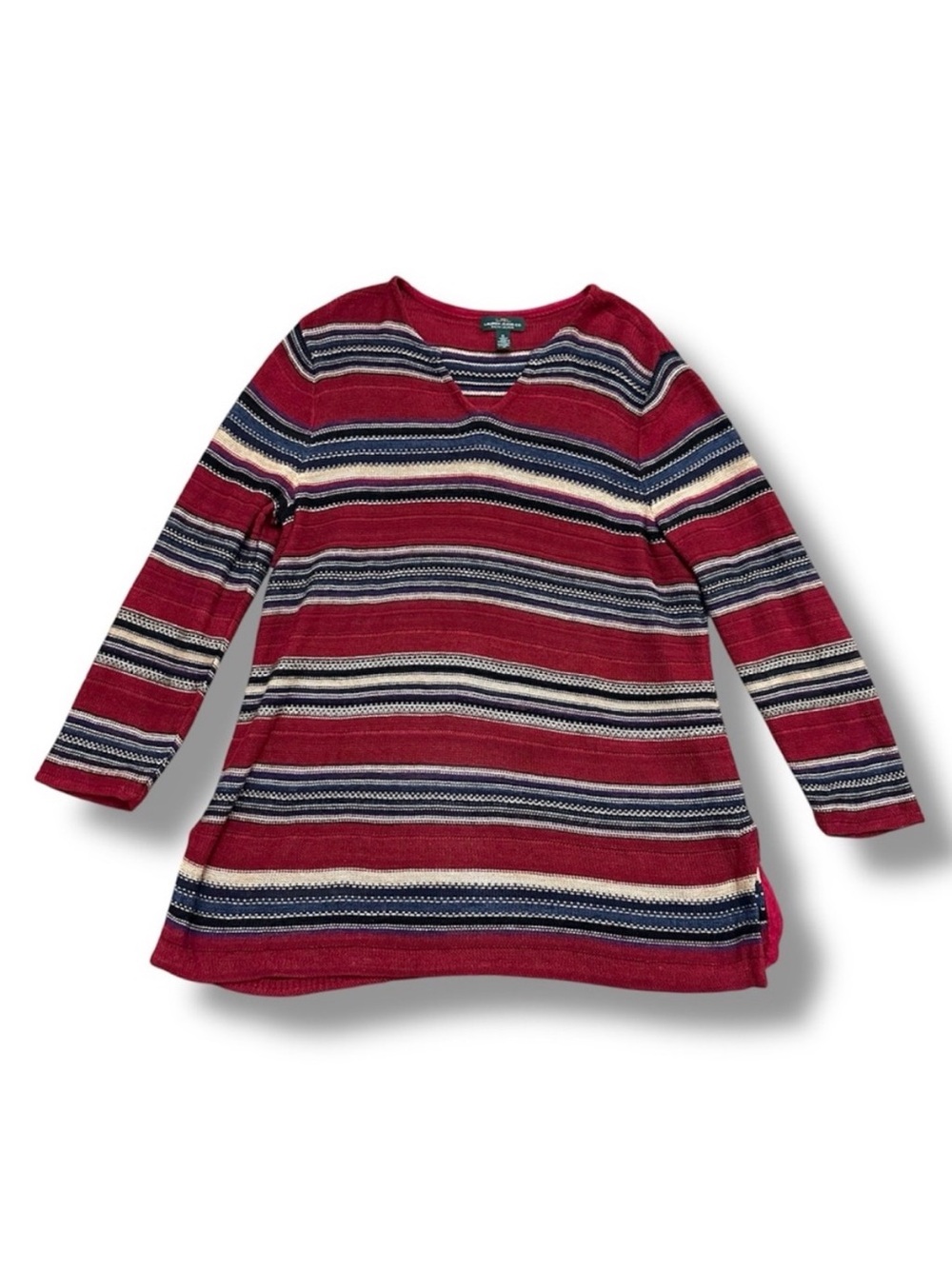 LRL Lauren Jeans Co Red Striped Linen Blend 3/4 Sweater Women’s Size XL Western